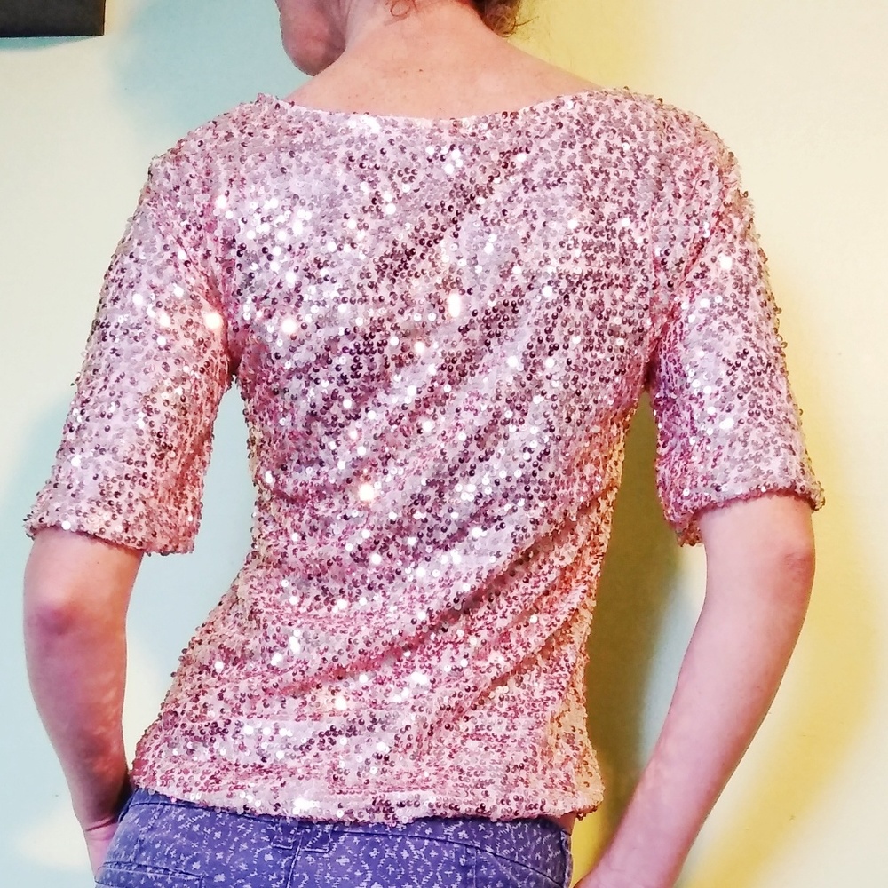 Vintage Dusty Rose Sequin Top - Picture 4 of 5